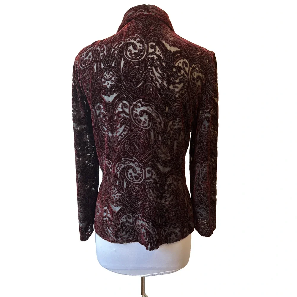 French Laundry Women’s S Whimsigoth Silk Red Velvet Burnout Button‎ Down Shirt
